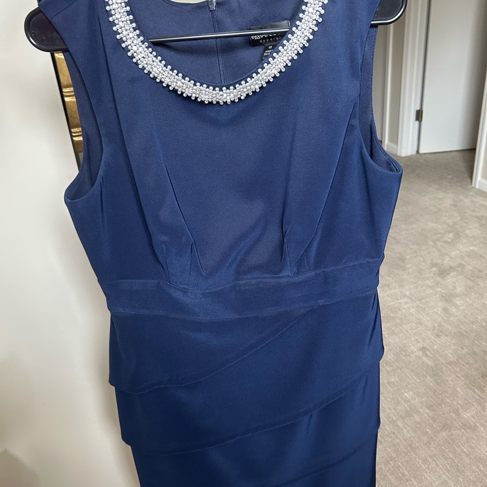 Connected Apparel Blue Sheath Midi Dress with Silver Embellishments